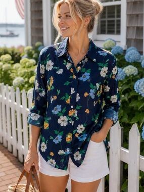 Talbots Floral Button Down Lightweight Blouse 2X